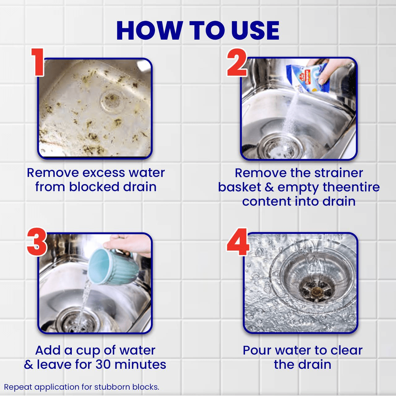 Drain Cleaner Powder PowerClean – Fast-Acting Clog Remover (50gX4=200g)